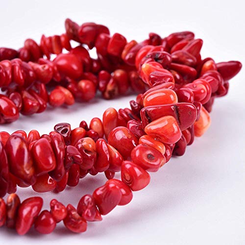 Red Coral Chip Beads 5-8mm Irregular Shaped Tumbled Chips Stone Loose Bead for Jewelry Making 1 Strand 32" - color: Red Coral