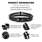 Mens Bracelet Fathers Gifts Day Black Braided Leather Stainless Steel Cross Jewelry Charming Bracelet Embedded with Black Agate Beads,Perfect for Wedding, Parties, and Everyday,Bible Verse Christian Religious Gift(7.5/8.5/9 Inch) - color: A+black+8.5