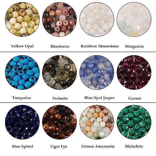Fashewelry 480pcs 3mm Faceted Round Crystal Beads Small Natural & Synthetic Mixed Stone Beads for Bracelet Necklace Earrings DIY Jewelry Making - color: 03mm-Mixed-1