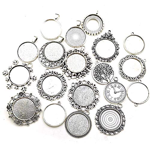 20pcs Mixed Fit 25mm Blank Bezel Pendant Trays Base Cabochon Settings Trays Pendant Blanks for Jewelry Making DIY Findings (M280) - color: Antique Silver 25mm
