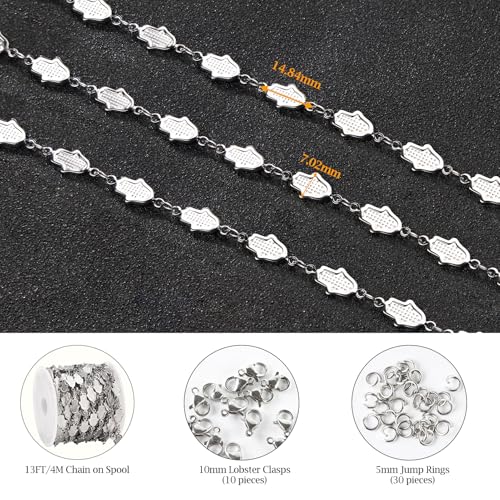 KYUNHOO 13 Feet Necklace Making Chains Bulk for Crafting Stainless Steel Silver Chain Spool with Lobster Clasps Jump Rings for Jewelry Making - color: Hand Silver