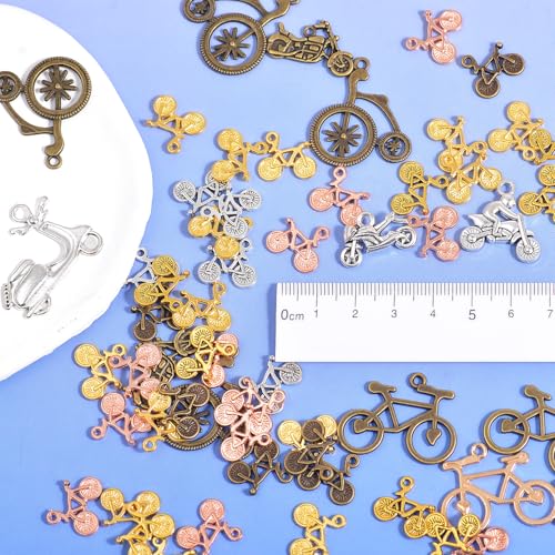 stino Metal Charms for Jewelry Making 100gram, Bulk Tibetan Silver & Gold Plated Trinkets for Earring Necklace Jewelry Making and Findings - color: Bike Silver & Gold