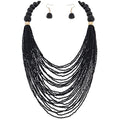 Bocar Necklace for Women, Multi Layer Statement Necklace, Long Chain Chunky Bib Seed Beads Necklace, Necklace Earring Set for Women Gift (NK-10693) - color: Black