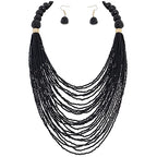 Bocar Necklace for Women, Multi Layer Statement Necklace, Long Chain Chunky Bib Seed Beads Necklace, Necklace Earring Set for Women Gift (NK-10693) - color: Black