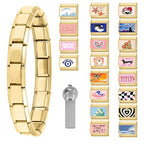 Italian Charms Bracelet Sets with 1Pcs Starter Brascelet 9Pcs Charms 9mm Italian Modular Charm Bracelet DIY Module Jewelry Gifts - color: A-Starter Bracelet Set-20Pcs Gold Red