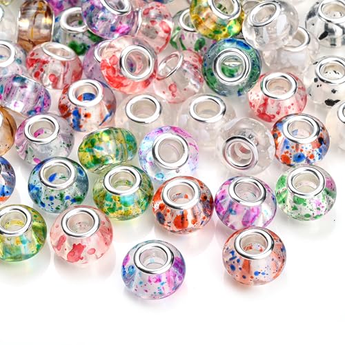 PIPITREE 100PCS Acrylic Beads 9 * 14mm Focal Beads for Pens Acrylic Flat Bulk Bead Ink Spot Pattern Mixed Color 6mm Large Hole Bead for Keychains Beadable Pens DIY Crafts Jewelry Making & Gift Giving - color: Ink Spot Pattern