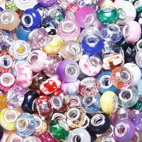 60 Pieces Large Hole Beads Spacer Bead Mixed Color Assorted European Craft Big Beads Large Hole Lampwork Murano Fairy Wand Garden Bead for DIY Pens Bracelet Necklace Keychain Jewelry Making Supplies - color: Mix Color Style, size: 60 Pcs