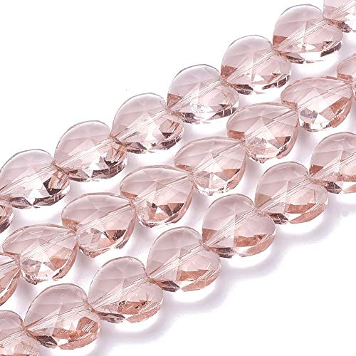 Cheriswelry 100pcs Faceted Heart Glass Beads Transparent Love Heart Shape Beads Crystal Loose Spacer Beads Heart Charms Dark Salmon Earring Bracelet Necklace Heart Beads for Jewelry Making - color: Dark Salmon