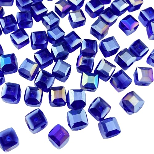 Crystal Glass Beads 100 Pieces 8mm Cube Crystal Glass Beads Faceted Square Shape Spacer Beads for Jewelry Making Bracelet Earring Necklace DIY Craft Making Supplies(Deep Blue AB) - color: Deep Blue AB, size: 8mm