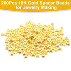 200Pcs 3mm Gold Flat Spacer Beads 18K Gold Plated Loose Beads for Jewelry Making DIY Bracelet Necklace Earring - size: 3mm