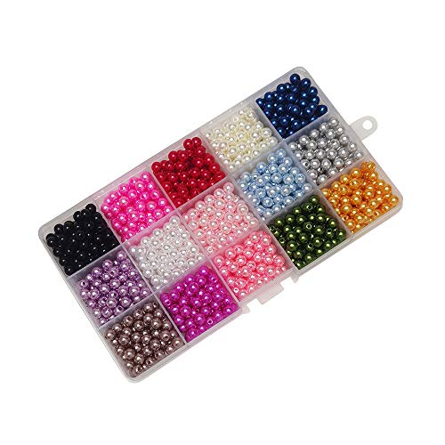 Chenkou Craft Assorted 15 Colors 900pcs 6mm(1/4") Immitation Pearl Bead Through Hole Scrapbook Craft DIY Beads + Plastic Box (Multi-Colored, 6mm) - size: 6mm