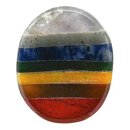 Amazing Gemstone 7 Chakra Worry Stone Meditation Crystals and Healing Stones - color: 7 Chakra