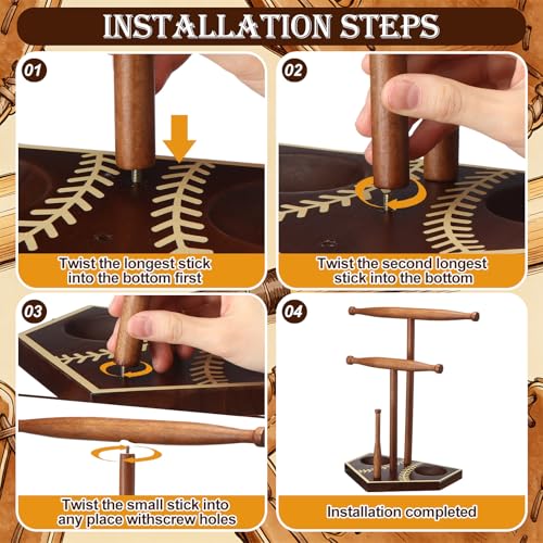 Qunclay Baseball Drip Necklace Holder with Staked Baseball Base Wooden Softball Ring Organizer Championship Rings Display Sports Jewelry Stand Gift for Athletes and Fans