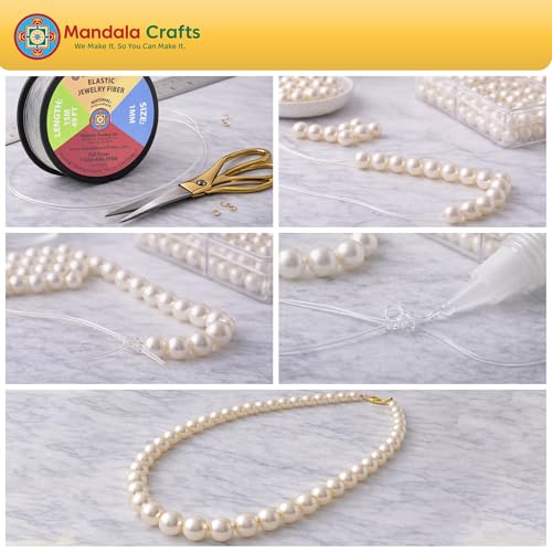 Mandala Crafts Very Strong 0.7mm Elastic String for Jewelry Making - 98 FT Heavy Duty Round Stretchy Clear String Jewelry Fiber Elastic Cord Spool for Decorative Threading Applications - size: 0.7mm 30M 98 Feet