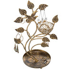 MyGift 14-Inch Bronze-Tone Tree & Bird Nest Earring Stand Jewelry Tower with Ring Trinket Organizing Tray - color: Bronze-Tone