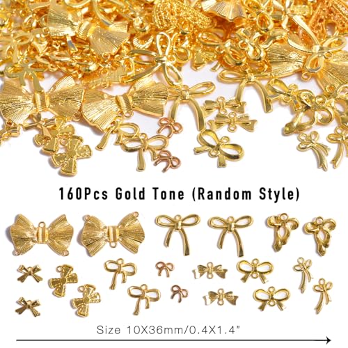 stino 100 Gram Metal Charms for Jewelry Making, Silver & Gold Plated, Bulk Pack for Bracelets, Necklaces, Crafts - color: Bow (Gold Plated 200gram)
