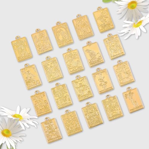 SUNNYCLUE 1 Box 40Pcs 20 Styles Metal Tarot Card Charms Divination Charms Bulk Gold Rectangle Magic Occult Astrology Alloy Gothic Pendants for Jewelry Making Halloween Necklace Bracelet Earrings DIY - color: Gold