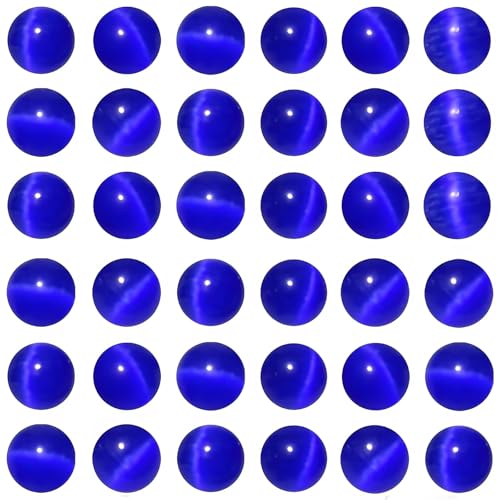 100pcs Sapphire Blue Cat Eye Beads 8mm Round Semi Precious Stone Hole Size 1mm DIY Charm Spacer Beading Smooth Gemstone Loose Beads for Jewelry Making Bracelets Necklaces Earrings Crafting - color: Sapphire Blue