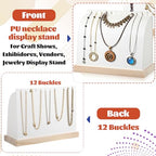 2 Pack Cambered Wooden Necklace Display Stand, Soft Mat Necklace Holder Tabletop Jewelry Display Storage Holder for Necklaces Pendant (White, PU Leather)
