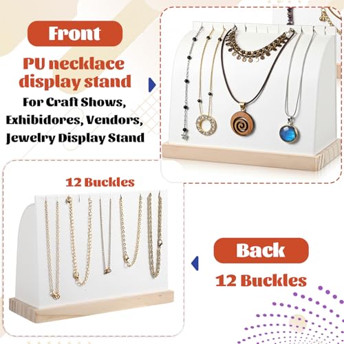 2 Pack Cambered Wooden Necklace Display Stand, Soft Mat Necklace Holder Tabletop Jewelry Display Storage Holder for Necklaces Pendant (White, PU Leather)