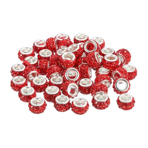 uxcell 50Pcs European Large Hole Beads, Rhinestone Craft Bead Crystal Charm Spacer Beads for Pens Bracelet Making Necklace DIY Craft, Red - color: Red