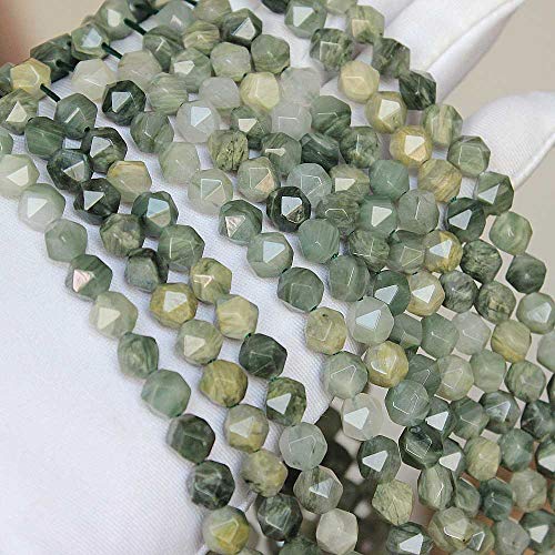 MJDCB Best Sellers Natural Stone Beads Faceted Polygon Grass Green Jade Crystal Energy Stone Healing Power for Jewelry Making(8mm) - color: Grass Green Jade