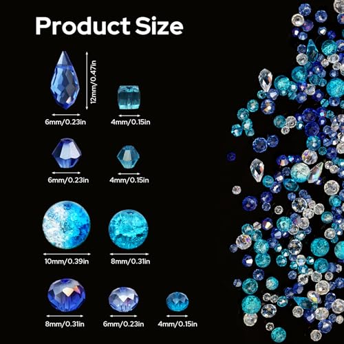 1000pcs Glass Beads for Jewelry Making Colorful Rainbow Craft Crystal Beads with Loose Beads Sparkly Beads for DIY Necklace Bracelet Earring(Blue) - color: Blue