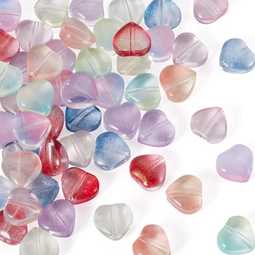 Craftdady 80Pcs Lampwork Glass Heart Beads Lovely Heart Shape Transparent Beads Handmade Love Valentine Mother Day Spacer Loose Bead 8 Colors for Jewelry Making DIY Craft Hole: 1mm - color: 8 Colors Heart