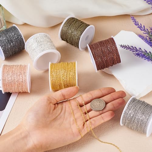 Cheriswelry 32.81Feet/10m Gunmetal Cable Chain Flat Oval Cross Chain Links Brass Coated Iron Curb Chain with Spool 2.5x2x0.3mm for Jewelry Making Necklace Bracelet - color: Gunmetal