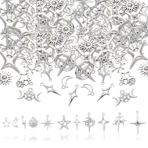 Charms for Jewelry Making Bulk Antique Silver Tibetan Alloy Pendants Love Word for Earring Bracelet Necklace - style: Star