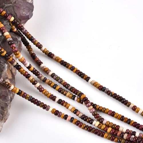 160pcs 4x2mm Natural Mookaite Jasper Disk Rondelle Spacer Stone Semi Precious Gemstone Loose Beads for Jewelry Making 15 Inch - color: Mookaite Jasper