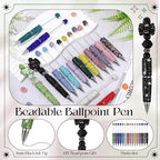 Tondiamo 45 Pcs Full Rhinestone Beadable Pens Bulk Set 15 Glitter Diamond Pens with Cards & Bags Fancy Beaded Pen for Beads DIY Cute Journalling Bling Ballpoint Craft Making(Full Diamond) - style: Full Diamond
