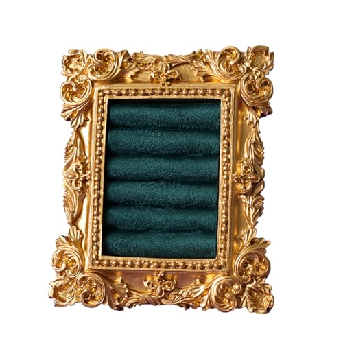 Vintage Gold Ring Holder 3.94x3.54 In,Suede Lined Jewelry Display Stand, Engagement Ring holder Photography Prop, Ornate Ring Holder for Wedding Decor, Bridesmaid & Engagement Gift (Dark green) - color: Dark green