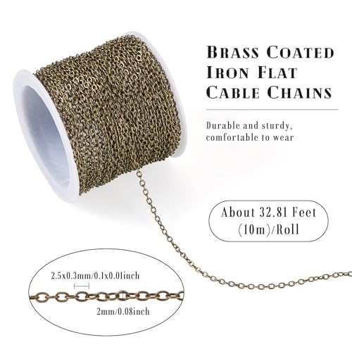 Cheriswelry 32.81Feet/10m Antique Bronze Twisted Chain Metal Soldered Cable Chain Brass Coated Iron Link Chain 2.5x2x0.3mm for Necklace Bracelet Jewelry Making Accessories - color: Antique Bronze