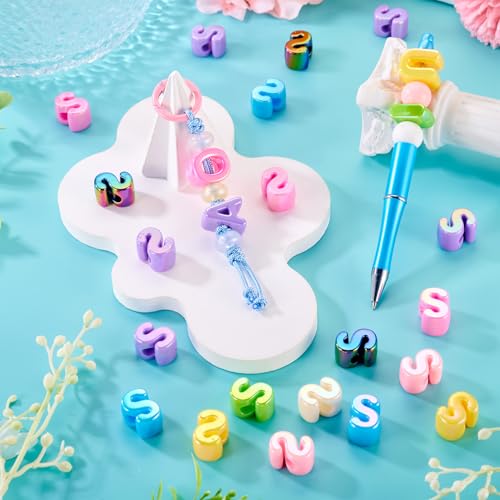 Beadthoven 20pcs Big Letter S Beads Large Hole Bubble Alphabet Acrylic Beads Charm Iridescent Plastic S Shape Loose Chunky Spacers for Jewelry Making Bracelet Necklace Keychains Shoelaces Crafts - color: S