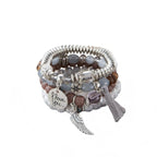 Bohemian Multilayer Beaded Bracelet Set, Colorful Stacked Stretch Bracelets with Tassel and Wing Charm - color: xhy021-6