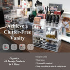 Sea Team 3-Layer Stackable Clear Makeup Organizer with Drawers, Acrylic Plastic Cosmetic Display Case, Jewelry Storage Box for Dresser, Bathroom, Vanity, Countertop (7 Drawers, 1 Lipstick Holder) - size: 7 Drawers, 1 Lipstick Holder