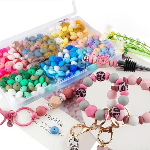 Sunrony 300Pcs Silicone Lentil Beads for Keychain Making,Bulk Mixed Color 12mm Silicone Abacus Spacer Beads for Necklace Bracelet Making Pens (Mixed 300Pieces) - color: A-Mixed 300Pieces
