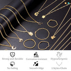 HUISUYTON 16.4 FT Gold Chain for Jewelry Making, Jewelry Making Chains Kit with Jump Rings/Lobster Clasps/Connectors/Charms/Pliers, Stainless Steel Necklace Chains for DIY Craft - color: Gold-16.4Ft+Pendants