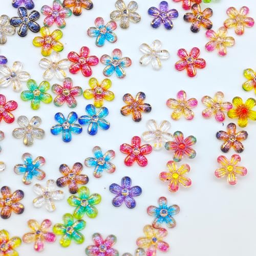 50Pcs Gradient Dazzling Nail Art Charms 3D Fashion Flowers Nail Jewelry Mixed Colorful Blossom Flower Rhinestone for Spring Summer Acrylic Nails Glitter Floral Nail Decorations for Design Manicure - color: Style-13