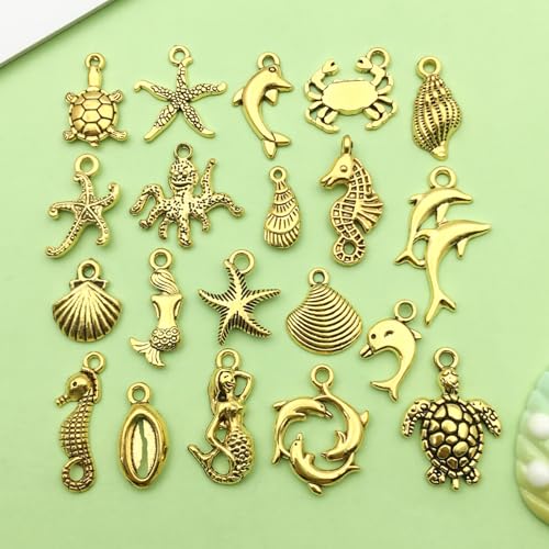Sailanzi 100pcs Antique Golden Ocean Series Starfish Pendant Jewelry Making DIY Keychain Earrings Pendant Various Design Charms for Jewelry Making Bracelets Necklace (SN882) - color: SN882