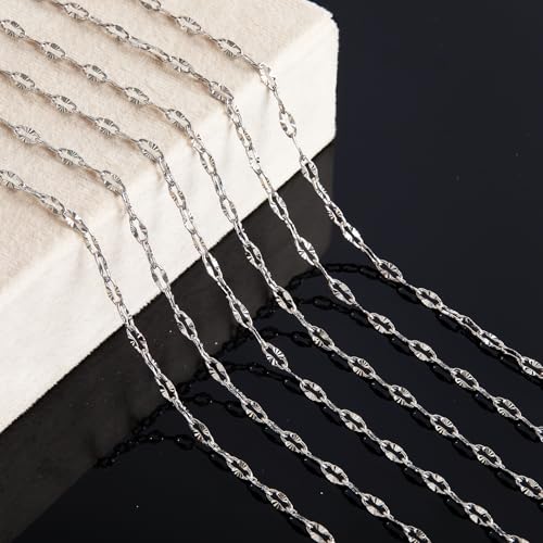 KYUNHOO 16.4 Feet Silver Stainless Steel Chains Bulk Embossed Lip Chain Roll Soldered Cross Link Chains Cable Chain with Jewelry Clasps for Handcraft Making - color: Cross Oval Silver