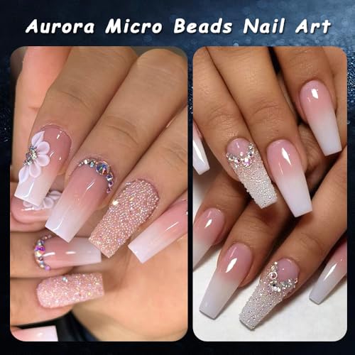 Tiny Nail Rhinestones 1.5mm Clear AB Mini Pixie Crystals Gems, 0.6-0.8mm Iridescent Micro Caviar Beads Sugar Glitter Beads Dust Charms for Nail Art Design DIY Crafts Accessories - color: Clear AB Mini