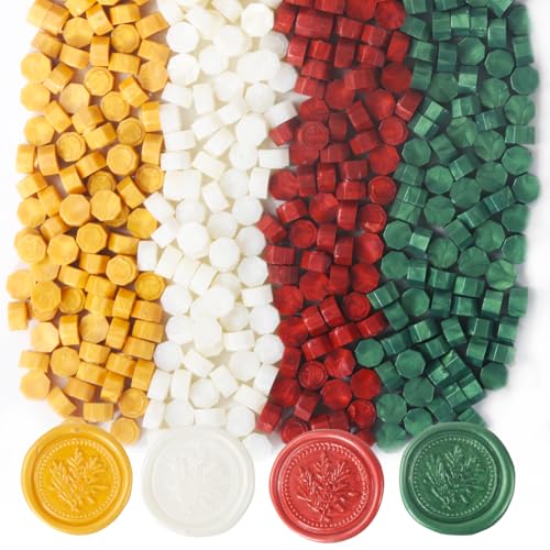 400Pcs Christmas Color Wax Seal Beads, 4 Colors Pine Green/Gold/Wine Red/Pearl White Wax Seal Kit for Stamp Seals, Decor for Envelope Letter Wedding Invitation(Christmas Color) - color: Christmas Color