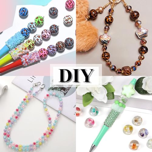 15Pcs Acrylic Beads Round 16mm Leopard Print Fit for DIY Jewelry Bracelet Necklace Keychain Beadable Pens Mobile Phone Chain Making Cute (Leopard Print-Mixed Color) - color: Leopard Print-Mixed color