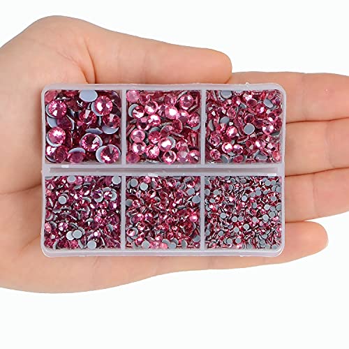4000Pcs Mixed Size Hot Fix Round Crystals Gems Glass Stones Hotfix Flat Back Rhinestones (Fuchsia) - color: Fuchsia, size: 4000 Count (Pack of 1)