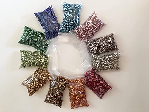 Czech Bugle Beads 40 gr / 1.4 oz Glass Tube Size #3 7mm (Light Blue Silver Lined/Turquoise) - color: Light Blue Silver Lined / Turquoise