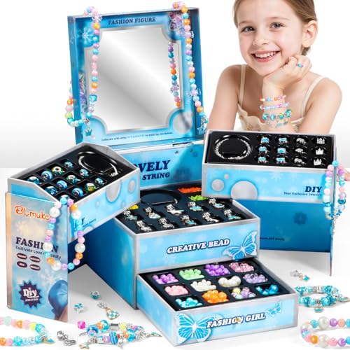 BLmukce Charm Bracelet Making Kit for Girls Ages 8-12, DIY Jewelry Making Kit & Craft Set with Beads, Charms & Necklace Kit Birthday Christmas Gift for Kids 4-6 7 8 Years Old Girl - color: Blue