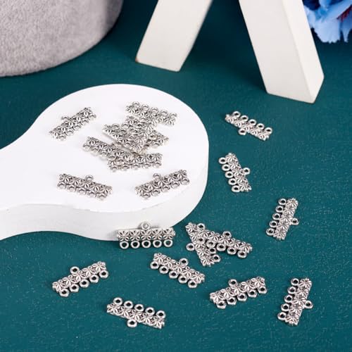 20pcs Tibetan Style 5 Strand Slide Lock Clasp Link Bar Antique Silver Chandelier Rectangle Components Charm for Multilayer Necklace Dangle Earring Making - color: Antique Silver, Rectangle