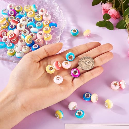 14mm 70pcs Glass European Beads: 7 Colors, Round, Craft Beads for DIY Jewelry Making - color: 70pcs- Gradient